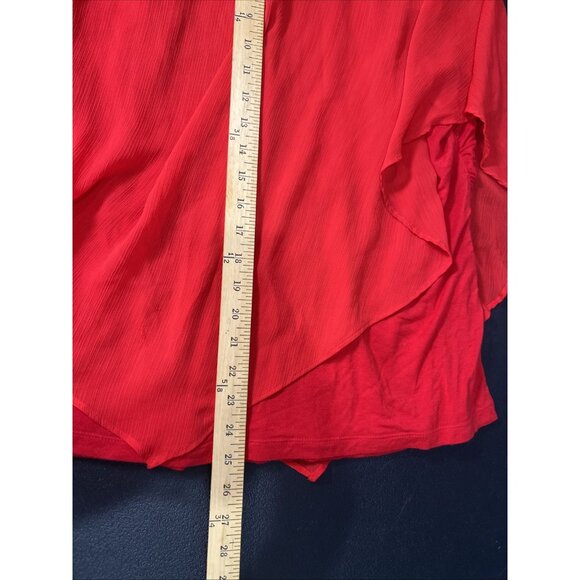 Alyx Top Womens 3X Red Poncho Chiffon Gauze Flutter Sleeve Overlay Assymetrical - Picture 6 of 8